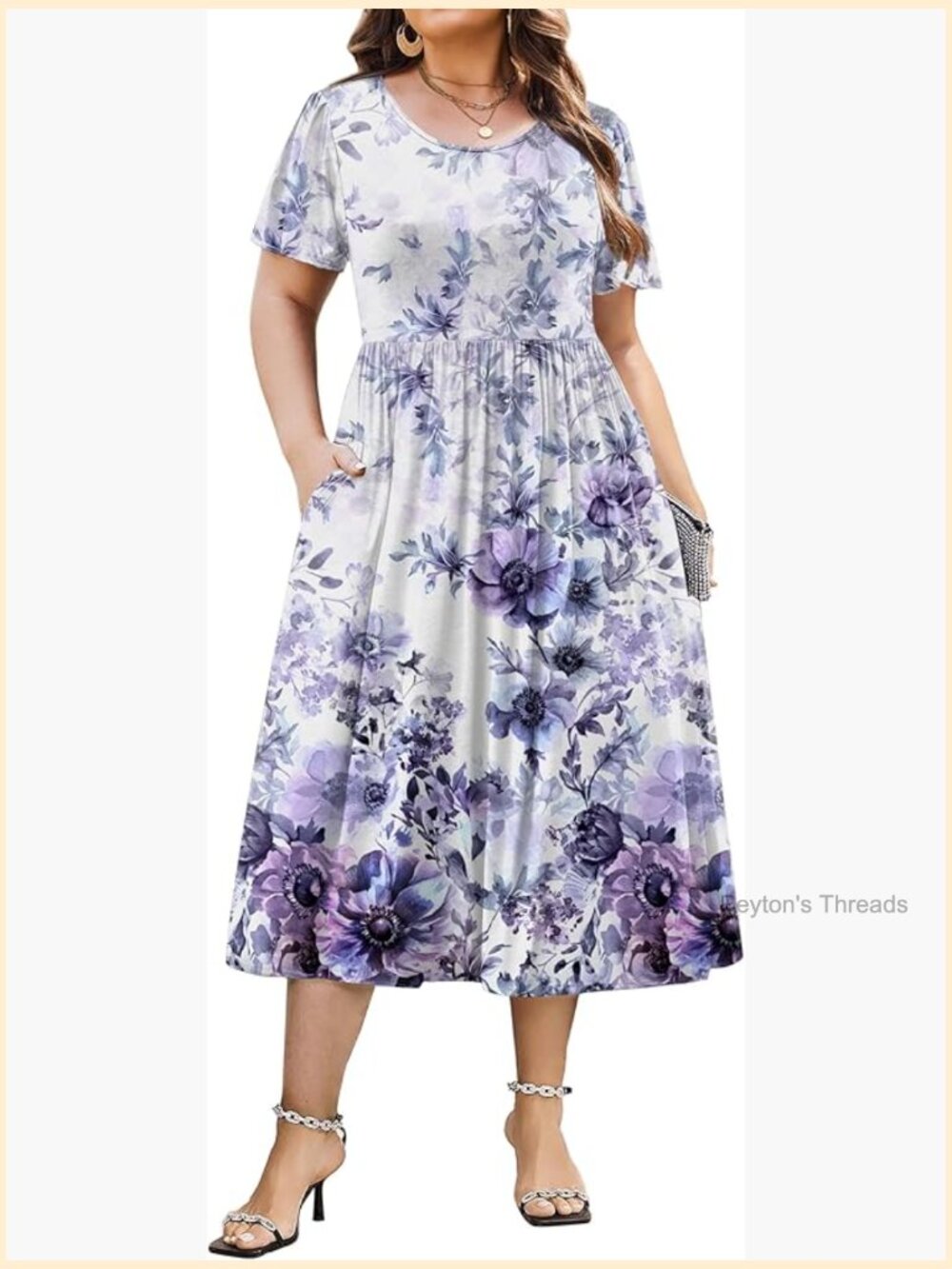 Plus Size Short Sleeve Midi Dress with Pockets A-Line Flowy Summer